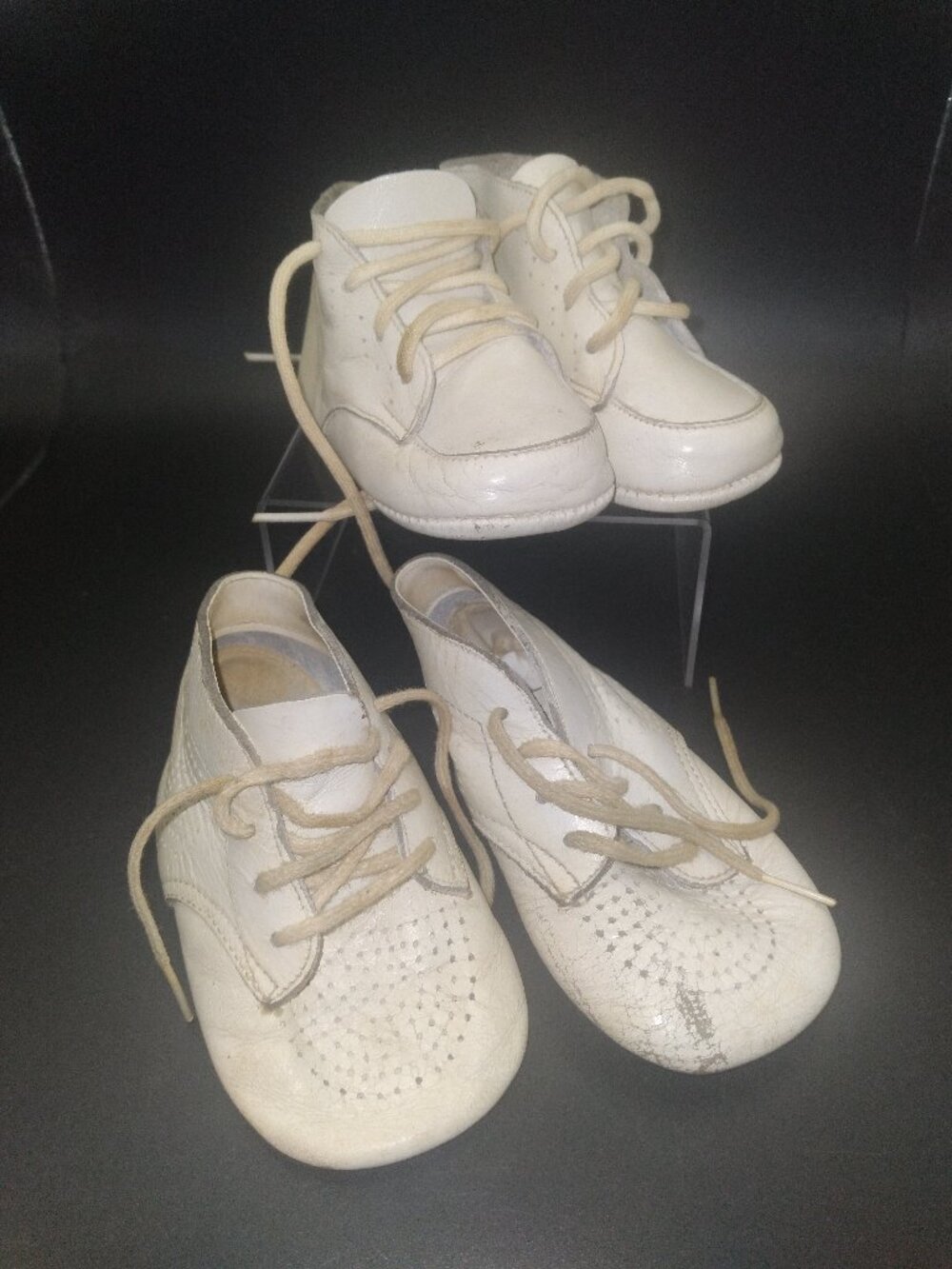 2 Vintage pairs of White leather Baby Shoes